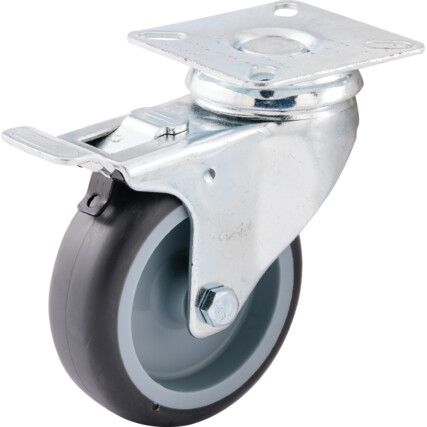 BRAKED SWIVEL PLATE 75mmRUBBER TYRE