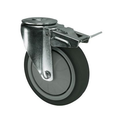 BRAKED SWIVEL BOLT HOLE 125mm RUBBER TYRE