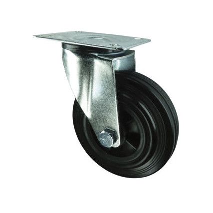 SWIVEL PLATE 100mm RUBBERTYRE; POLY' CENTRE