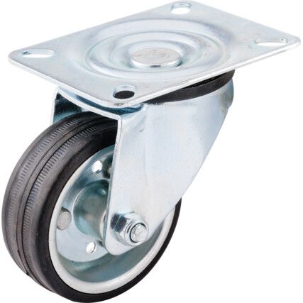 SWIVEL PLATE 80mm RUBBERTYRE; STEEL CENTRE