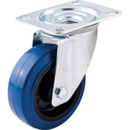 SWIVEL PLATE 100mm BLUE RUBBER TYRE