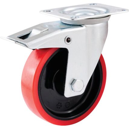 BRAKED SWIVEL PLATE 125mmPOLYURETHANE TYRE