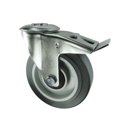 BRAKED SWIVEL BOLT HOLE 100mm GREY RUBBER TYRE