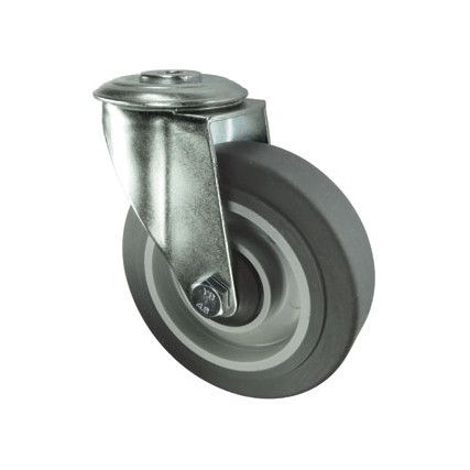 SWIVEL BOLT HOLE 125mm GREY RUBBER TYRE