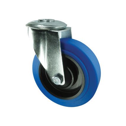 SWIVEL BOLT HOLE 100mm BLUE RUBBER TYRE