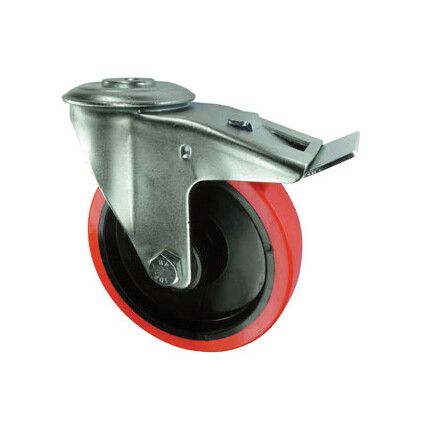 BRAKED SWIVEL BOLT HOLE 80mm POLYURETHANE TYRE