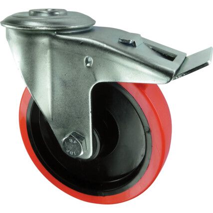 BRAKED SWIVEL BOLT HOLE 100mm POLYURETHANE TYRE