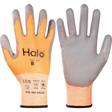 SEAMLESS NYLON PU PALM COATEDCUT-B GLOVES GREY/ORANGE SZ-6