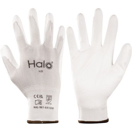 WHITE NYLON LINED PU COATEDGLOVES SZ-6