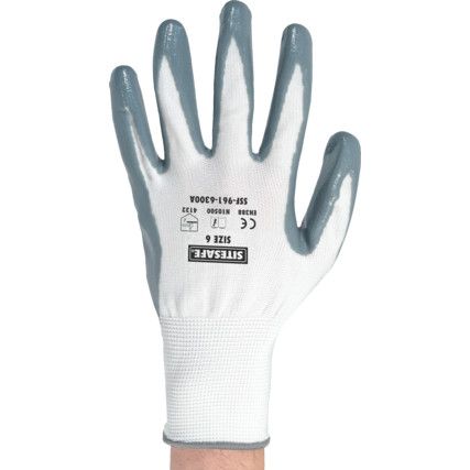 SITESAFE FLAT NITRILE COATED GLOVES    SZ.6